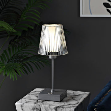 Oscar 12.5" Modern Industrial Rechargeable/Cordless Iron/Acrylic Integrated LED Table Lamp with Ribbed Shade